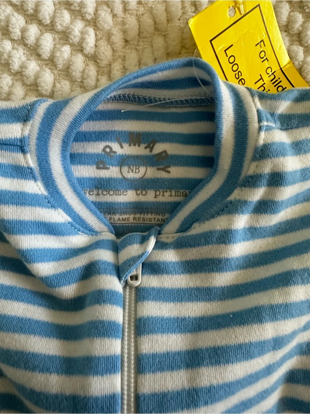 Primary Blue and White Organic Striped Footed One-Piece - Newborn